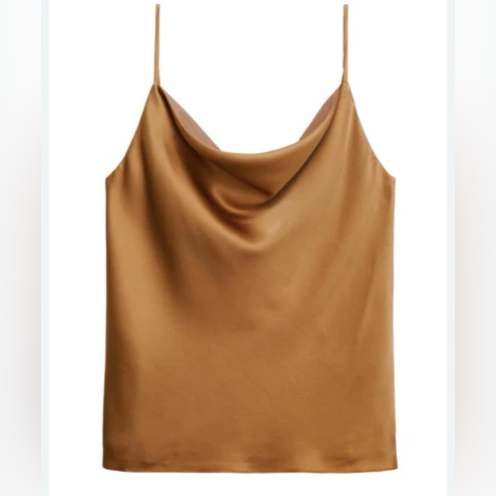 Brown satin drop neck top